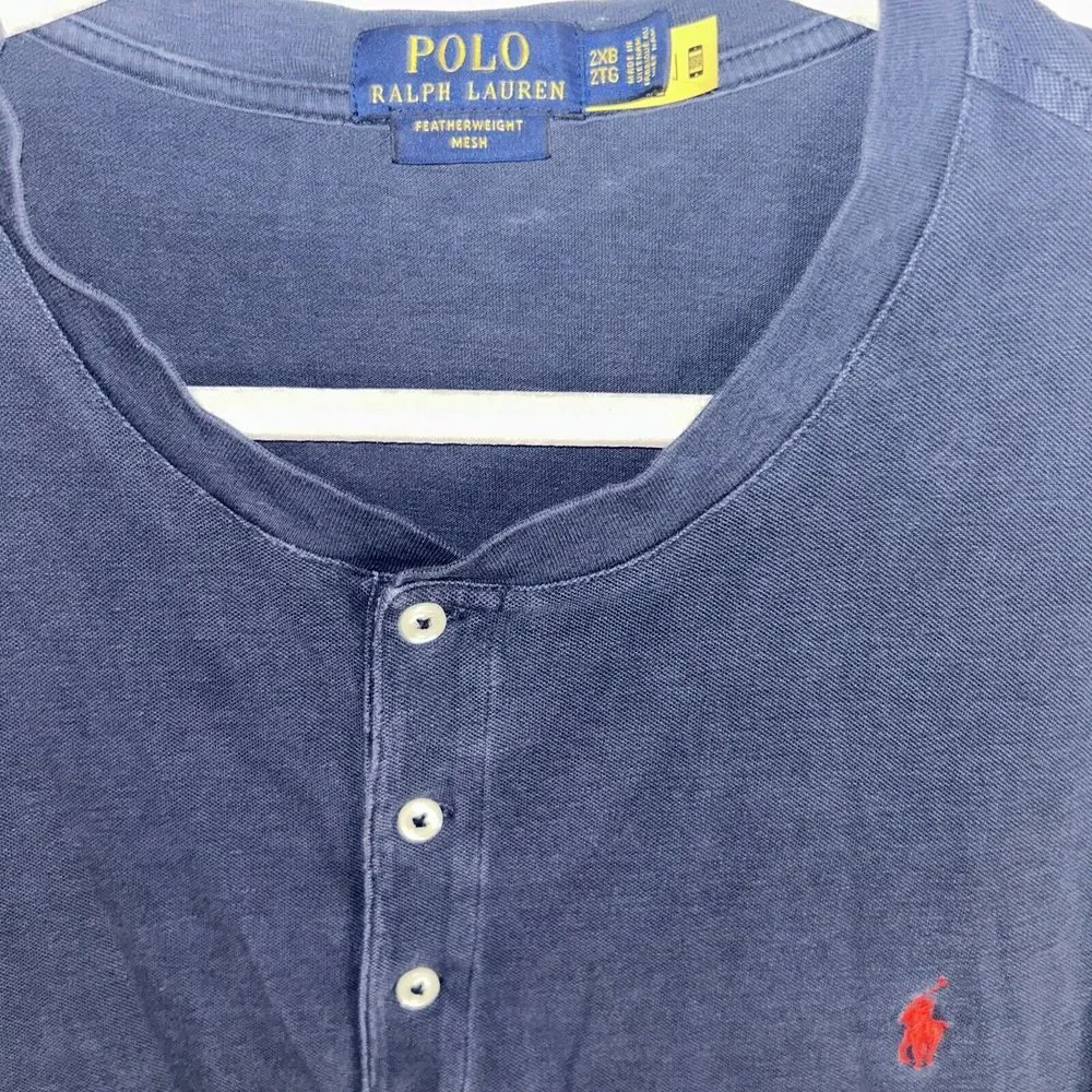 Polo Ralph Lauren Mens Blue Stonewash ‎ Featherweight Mesh Polo Shirt 2XL